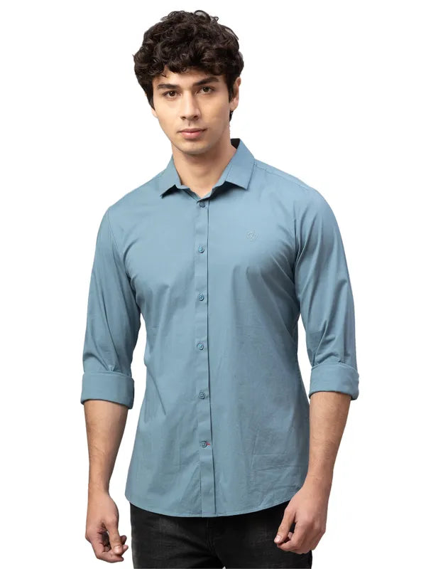 Being Human Super Slim Fit Men Collared Shirts-Sky Blue