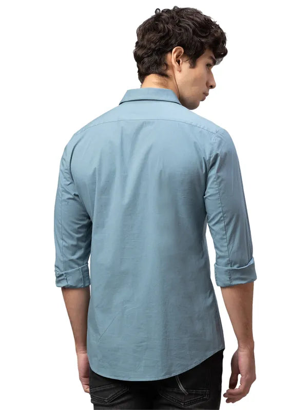 Being Human Super Slim Fit Men Collared Shirts-Sky Blue