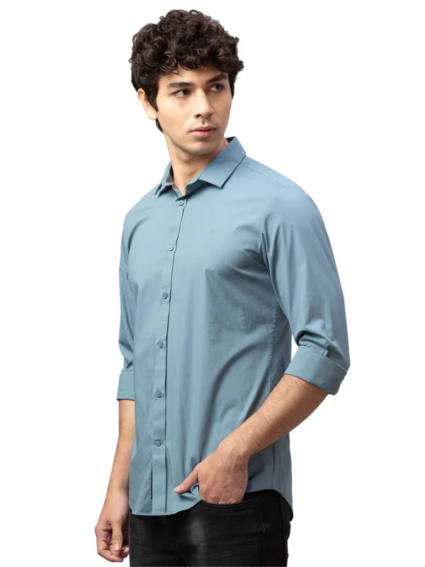 Being Human Super Slim Fit Men Collared Shirts-Sky Blue