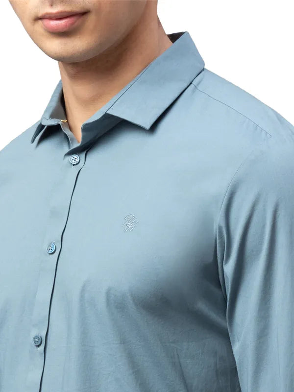 Being Human Super Slim Fit Men Collared Shirts-Sky Blue