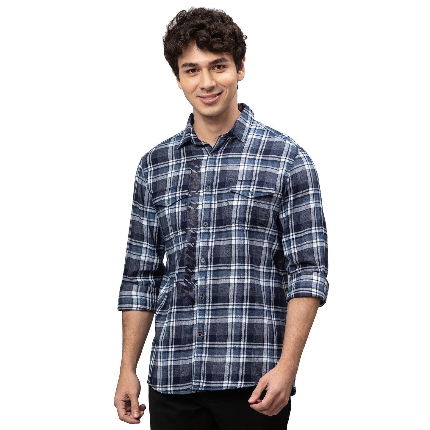 Being Human Slim Fit Men Collared Shirts-Navy