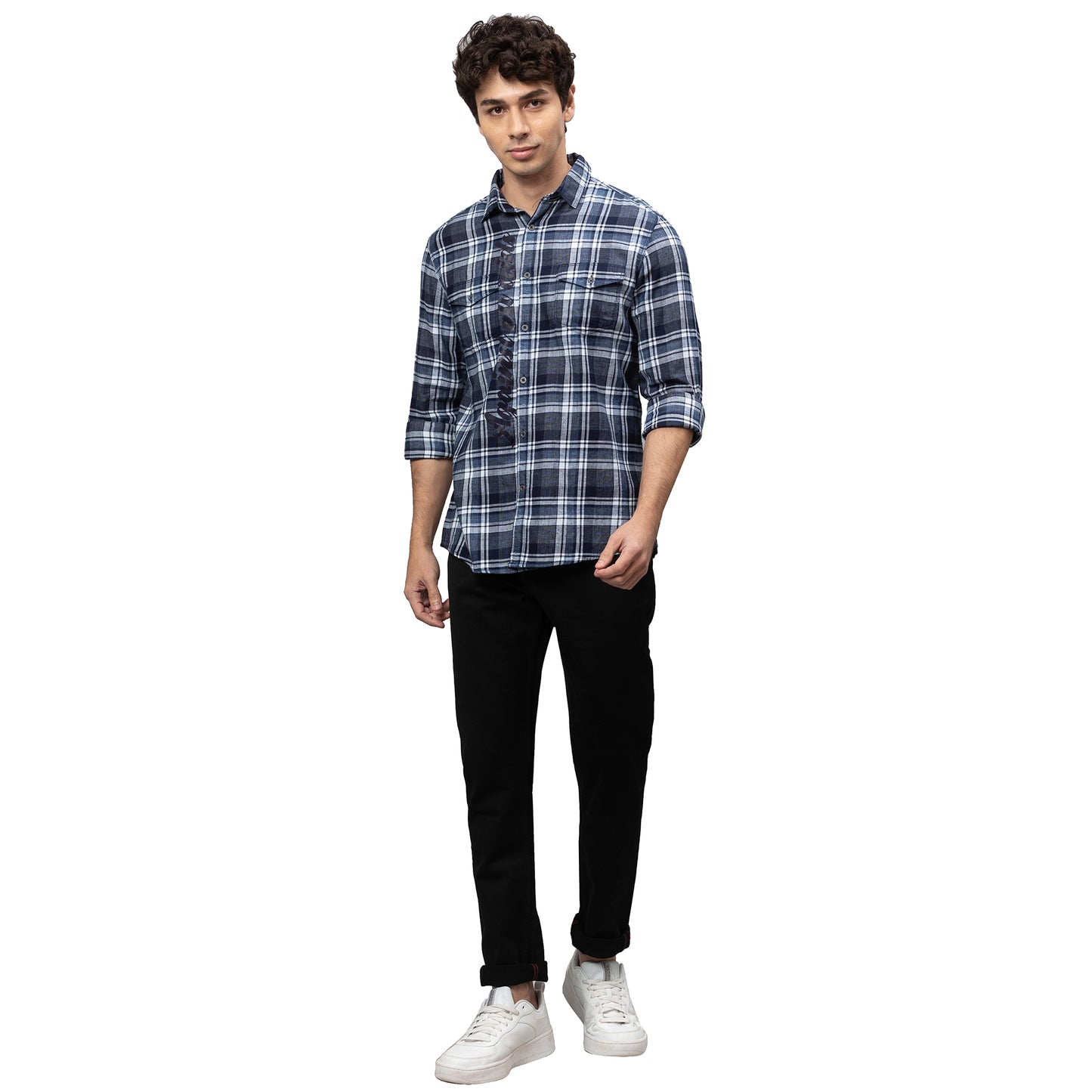 Being Human Slim Fit Men Collared Shirts-Navy