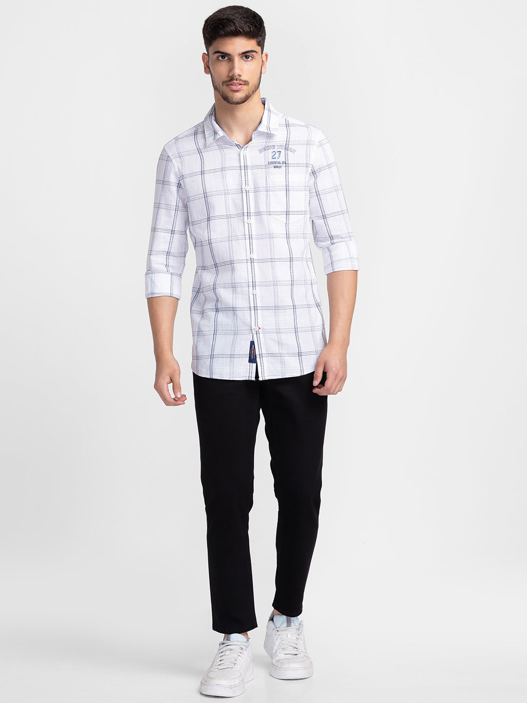 Being Human Slim Fit Men Collared Shirts-White