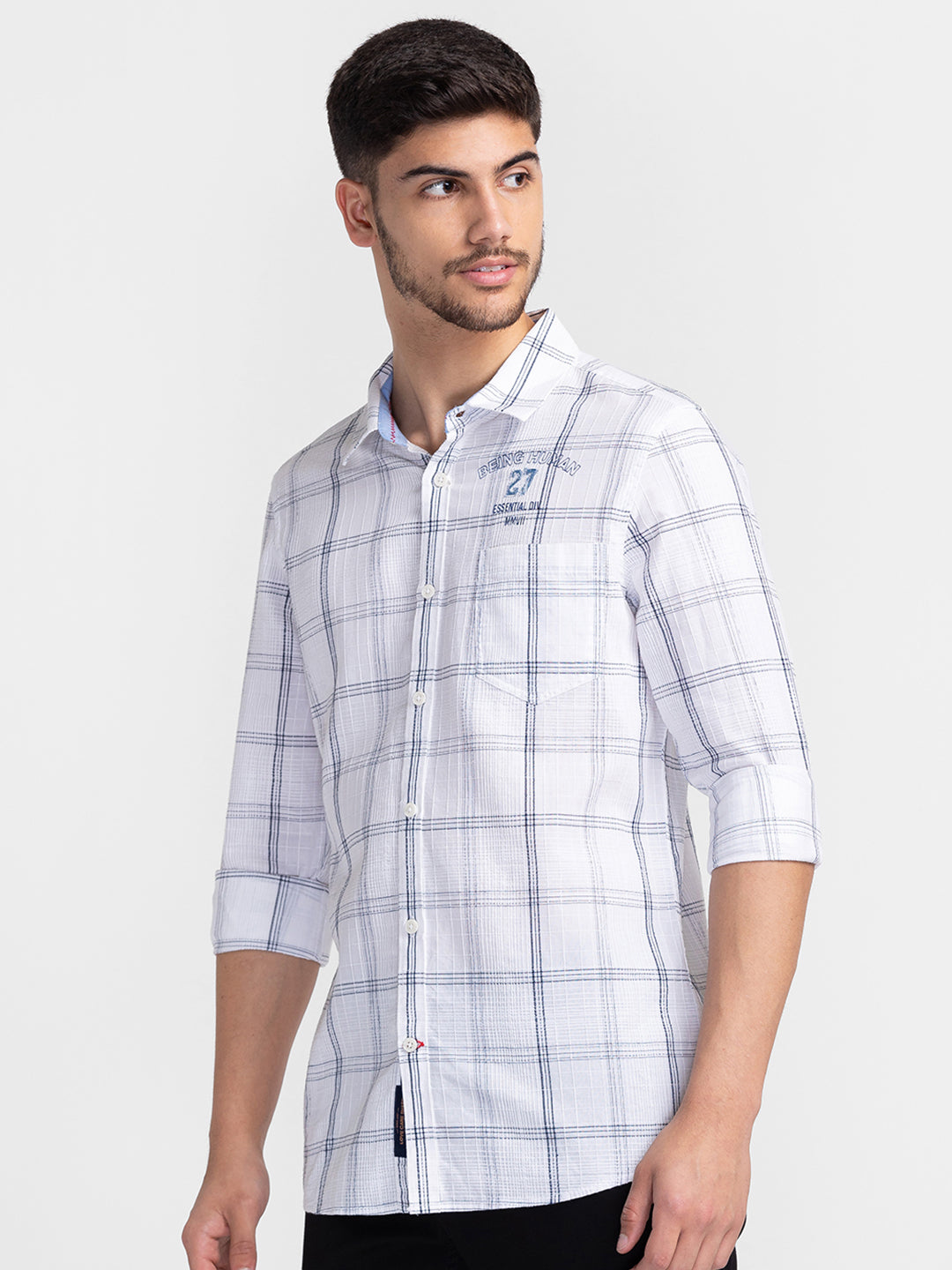 Being Human Slim Fit Men Collared Shirts-White