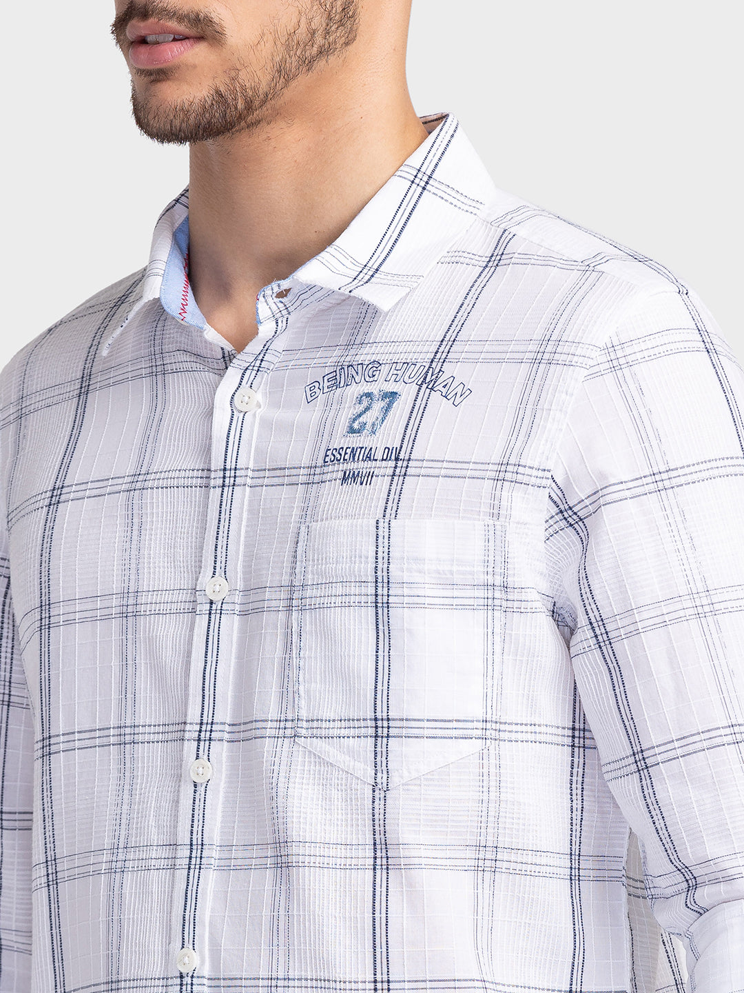 Being Human Slim Fit Men Collared Shirts-White