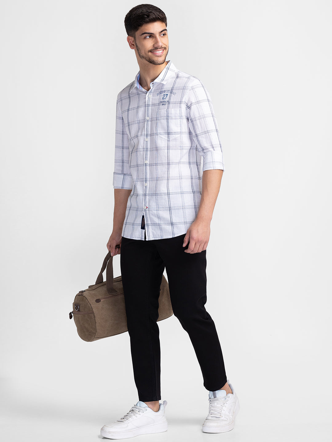 Being Human Slim Fit Men Collared Shirts-White