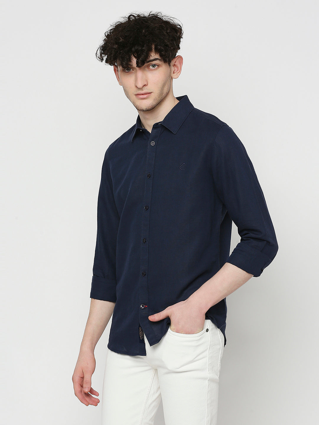 Being Human Slim Fit Men Collared Shirts-Navy