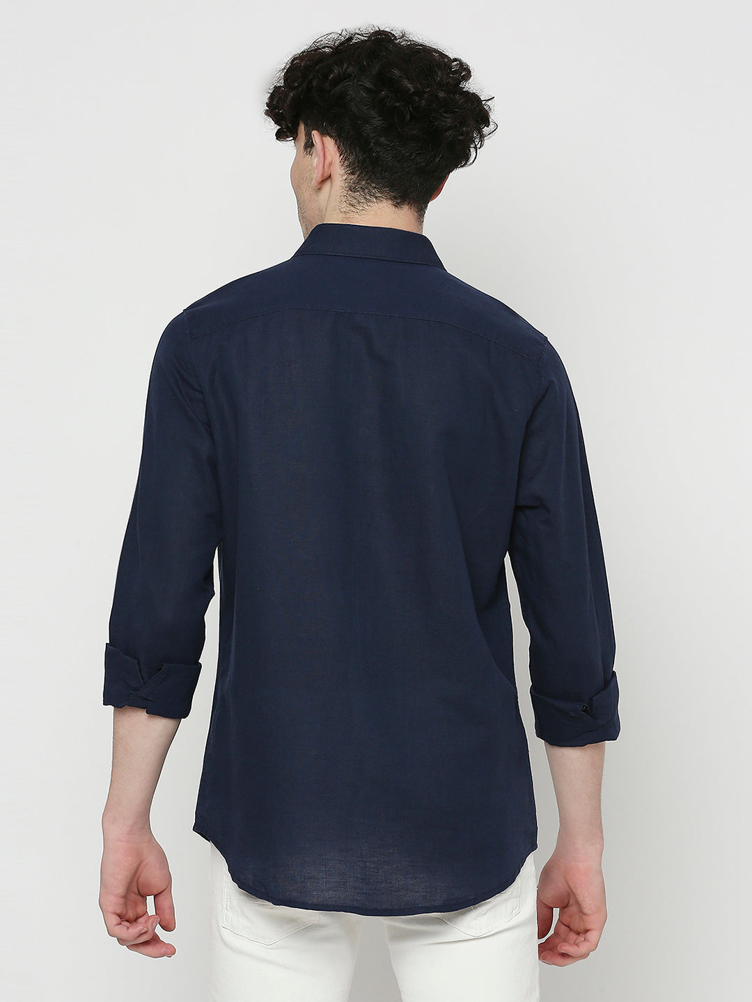 Being Human Slim Fit Men Collared Shirts-Navy