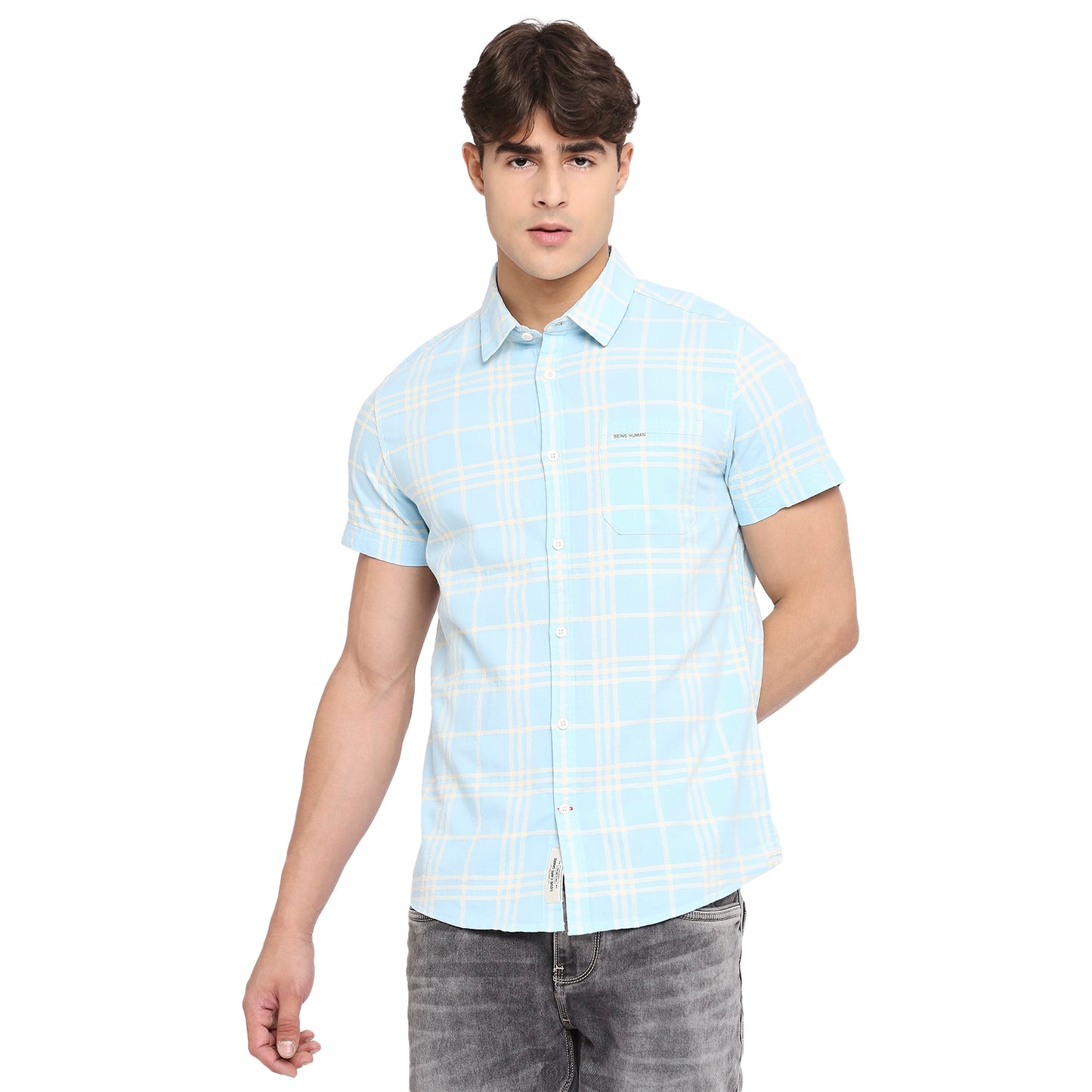 Being Human Slim Fit Men Collared Shirts-Blue