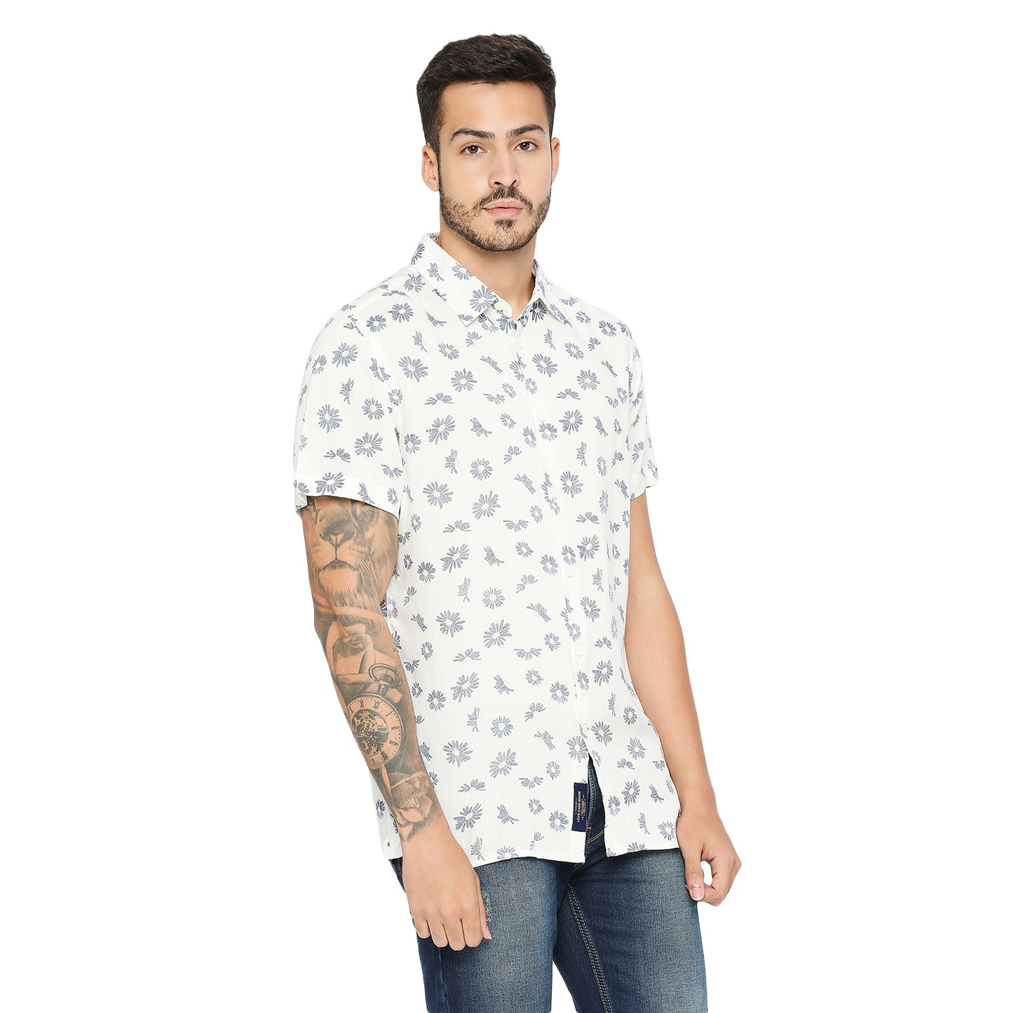 Being Human Slim Fit Men Collared Shirts-White