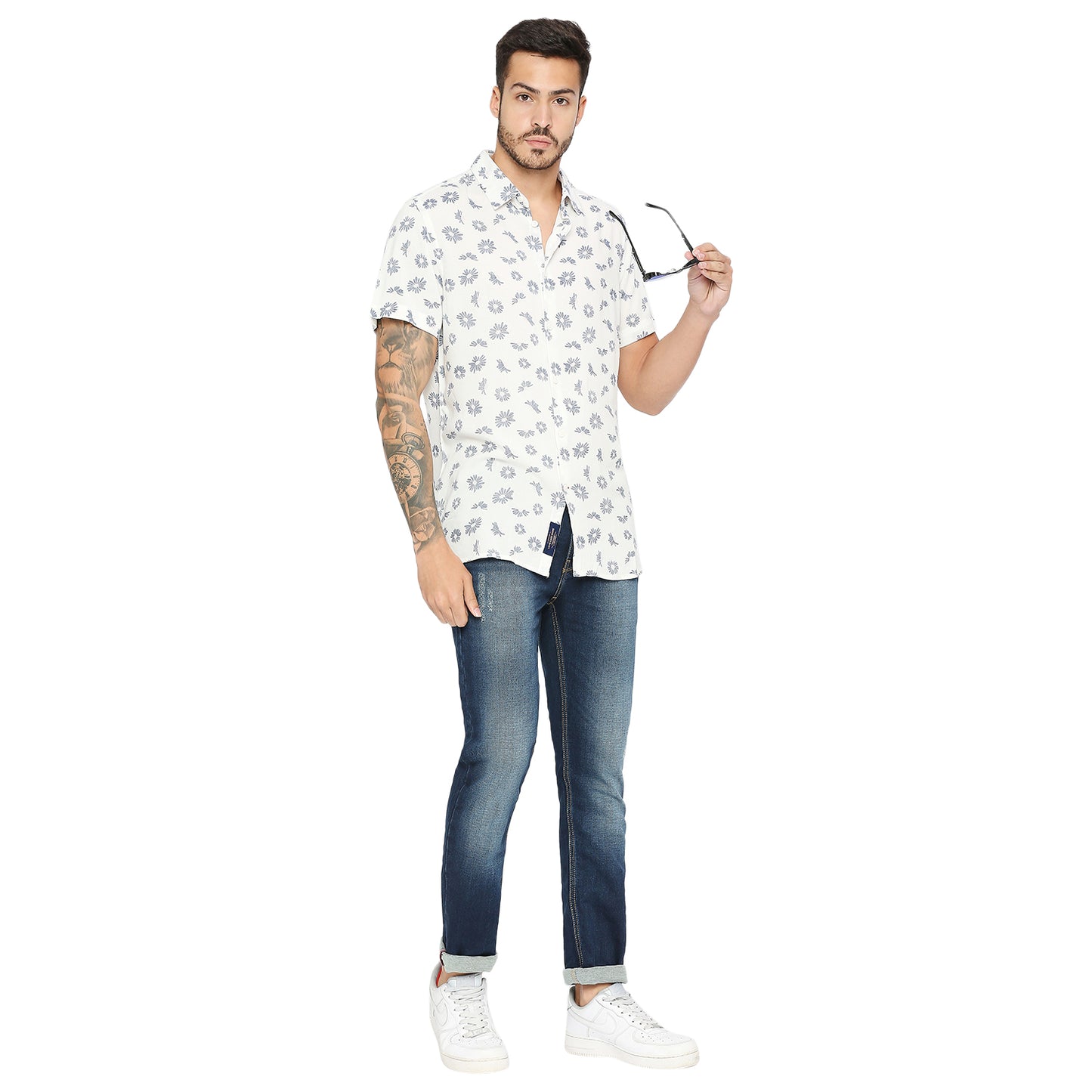 Being Human Slim Fit Men Collared Shirts-White