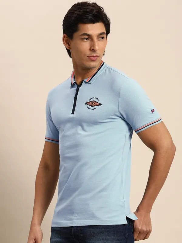 Being Human Regular Fit Men Polo Neck T-Shirts-Lt. Blue
