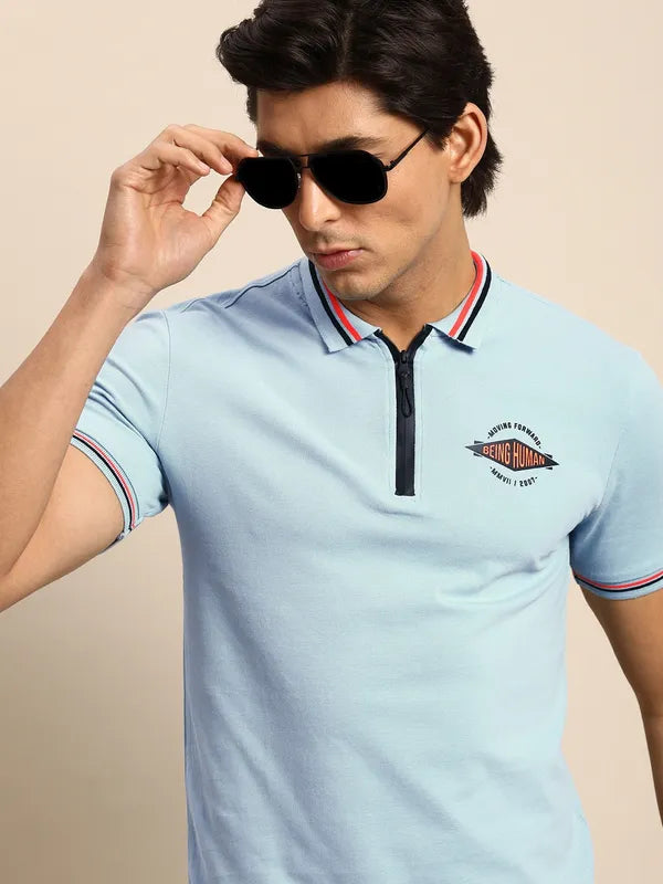 Being Human Regular Fit Men Polo Neck T-Shirts-Lt. Blue