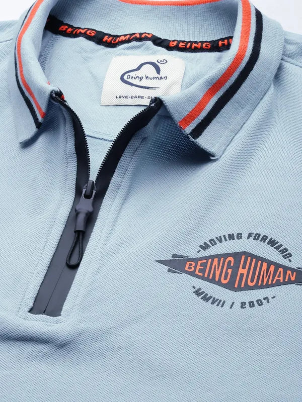 Being Human Regular Fit Men Polo Neck T-Shirts-Lt. Blue