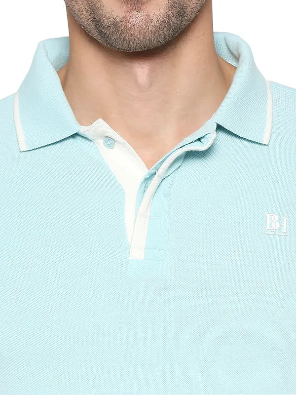 Being Human Regular Fit Men Polo Neck T-Shirts-Ice Blue