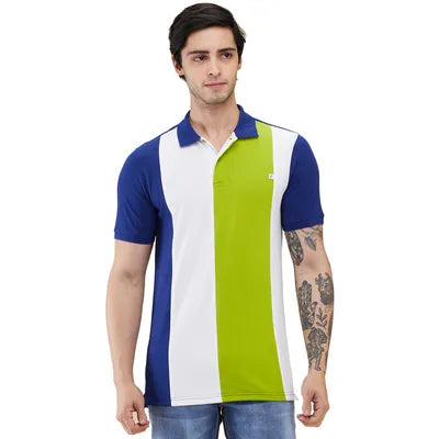 Being Human Men Colorblock Stripes Polo Neck- Navy & Orange