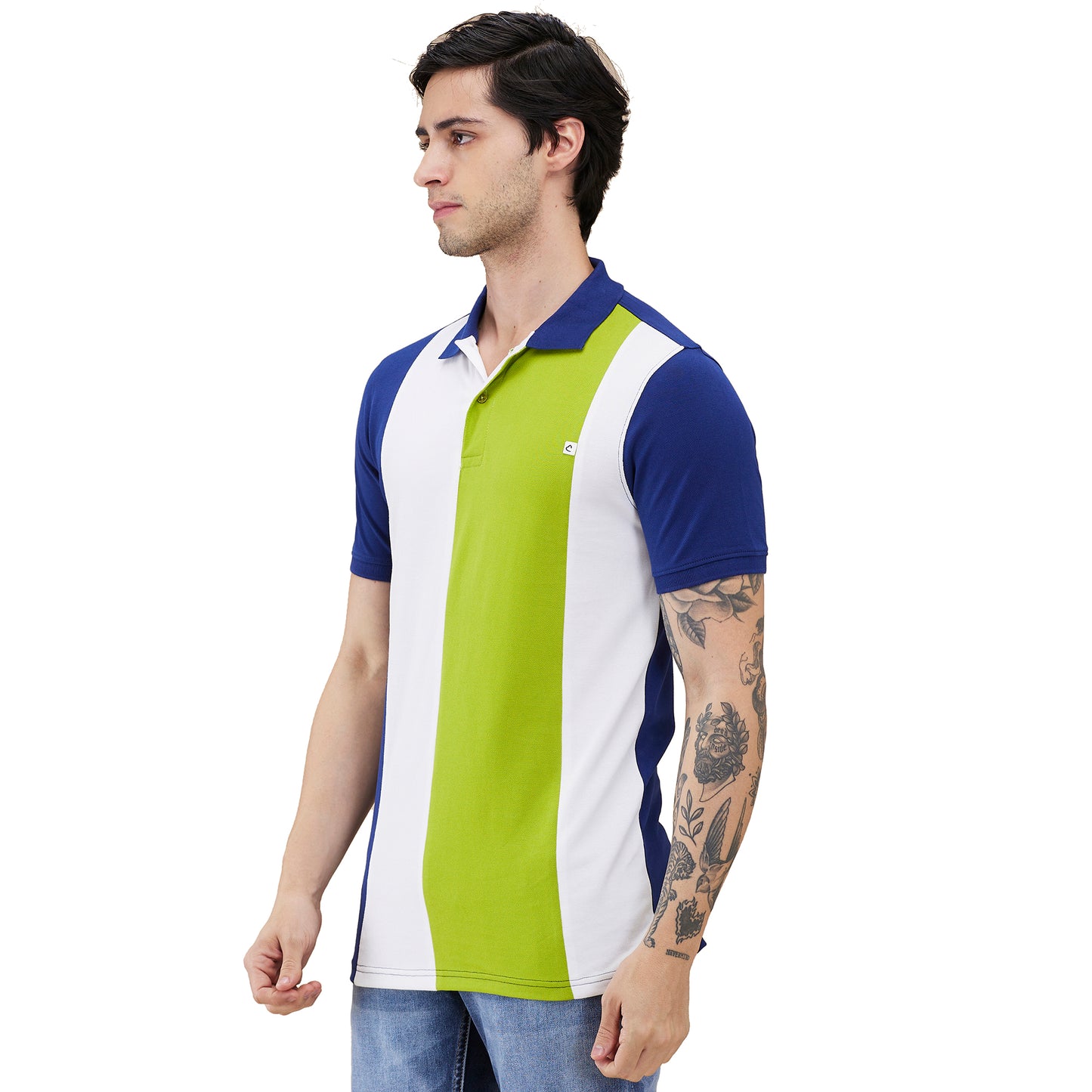 Being Human Men Colorblock Stripes Polo Neck- Navy & Orange