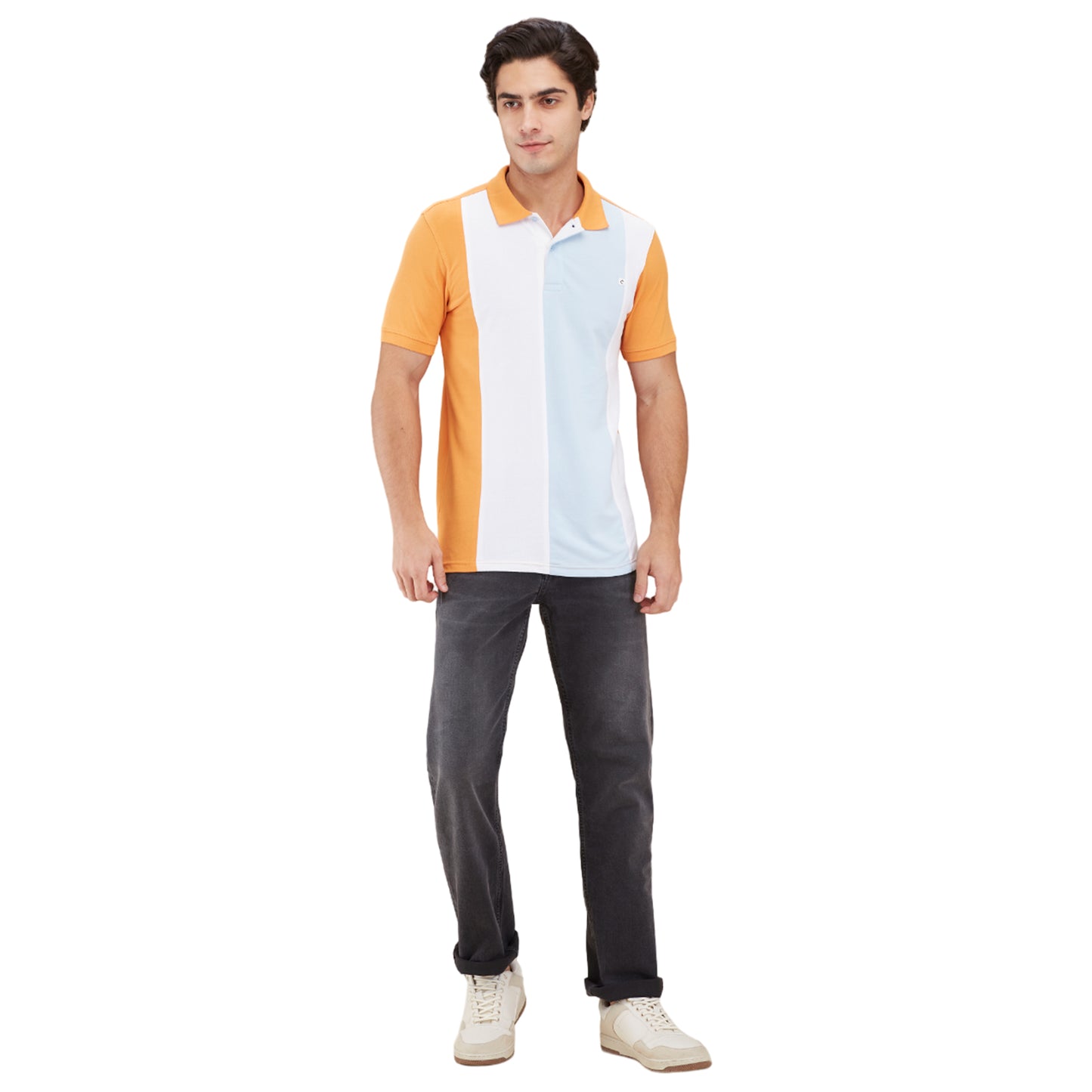 Being Human Men Colorblock Stripes Polo Neck- Navy & Orange