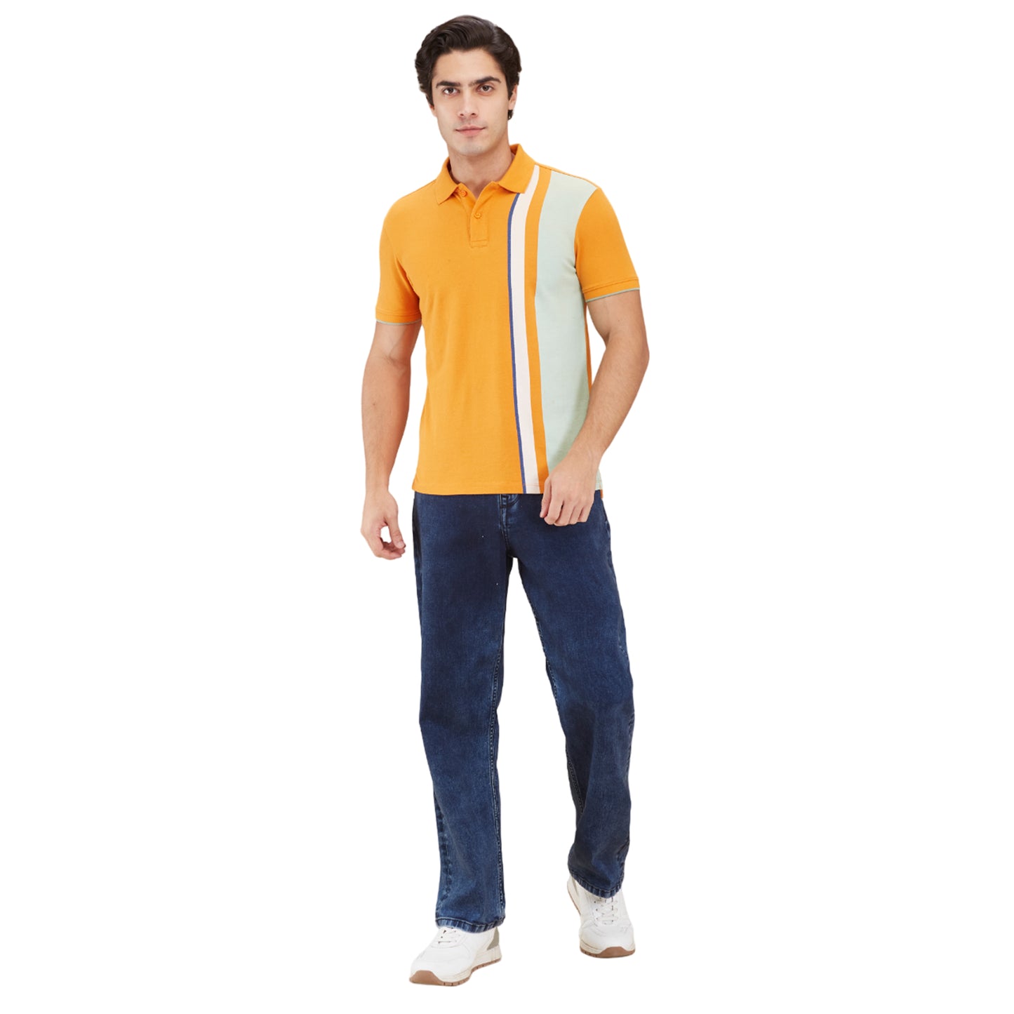 Being Human Men Colorblock Stripes Polo Neck-Amber