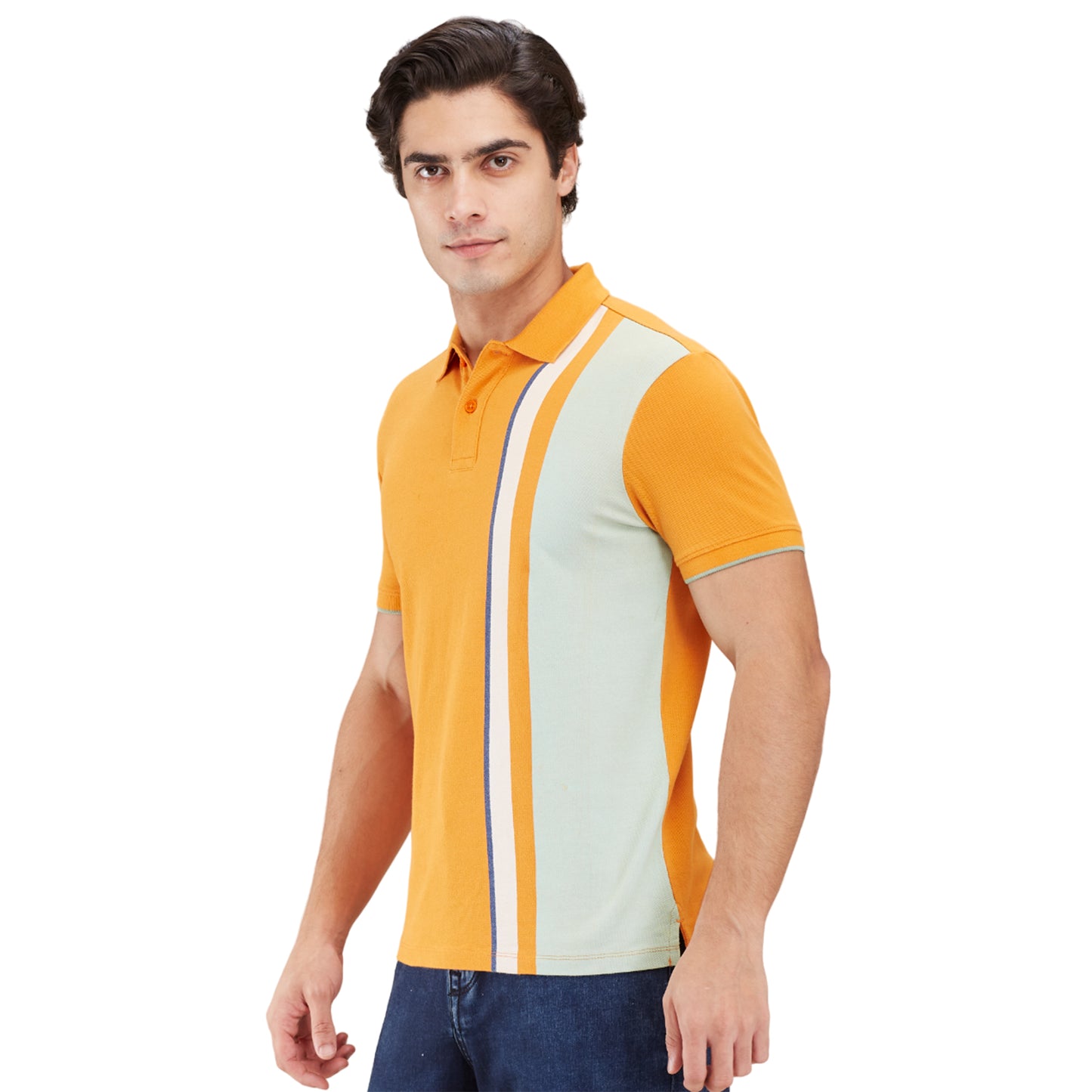 Being Human Men Colorblock Stripes Polo Neck-Amber