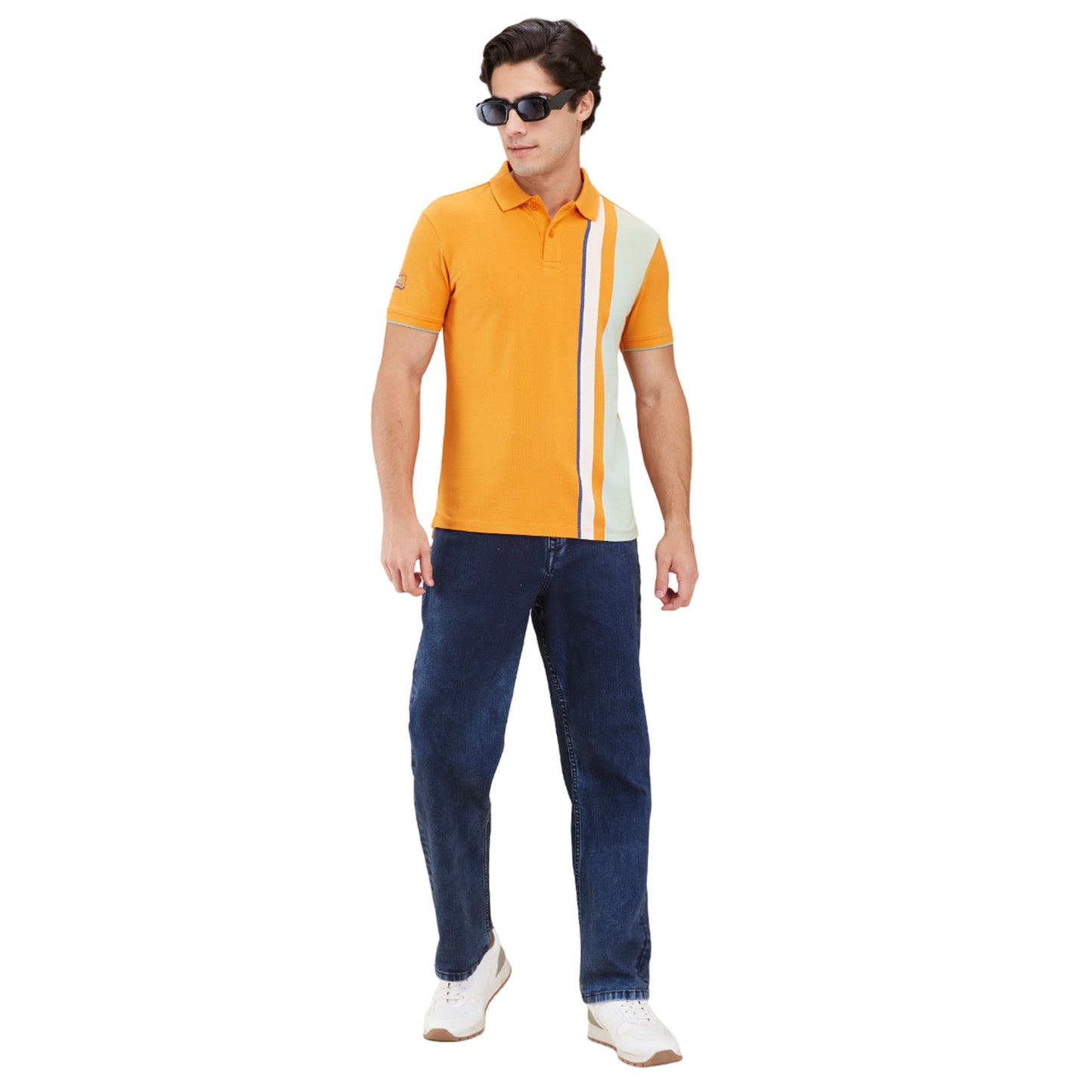 Being Human Men Colorblock Stripes Polo Neck-Amber