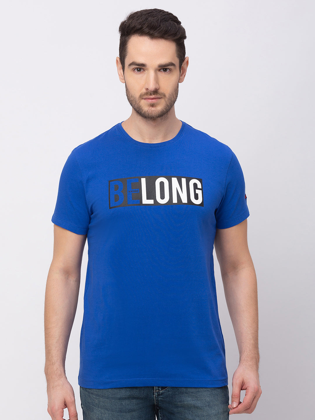 Being Human Regular Fit Men Crew Neck T-Shirts-Grey Melange & Surf Blue
