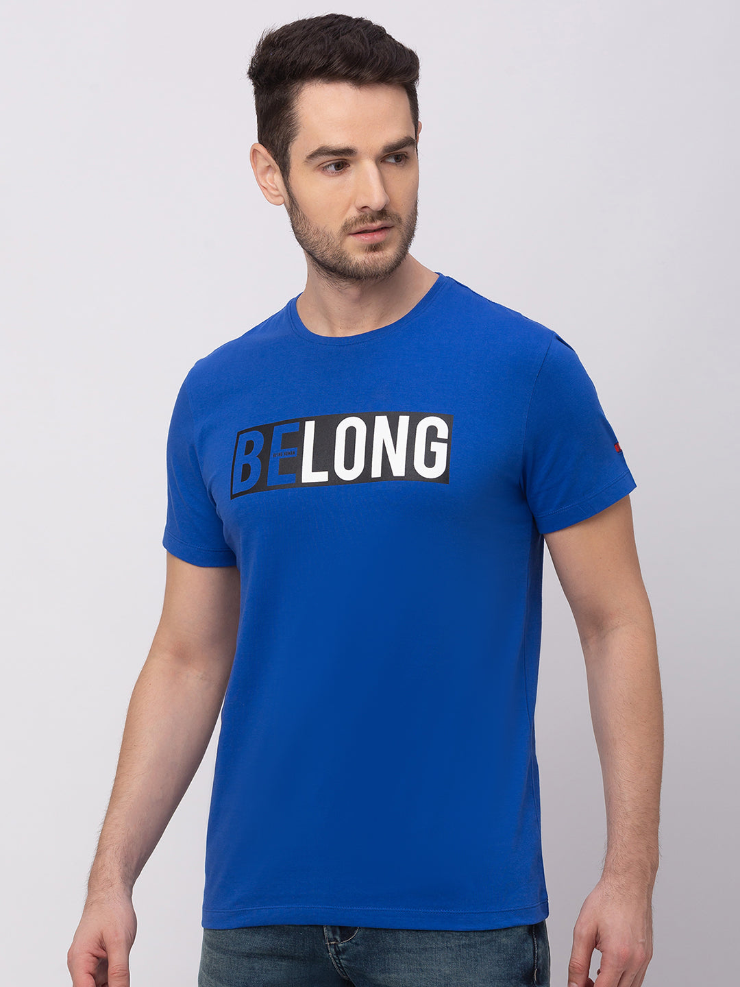 Being Human Regular Fit Men Crew Neck T-Shirts-Grey Melange & Surf Blue