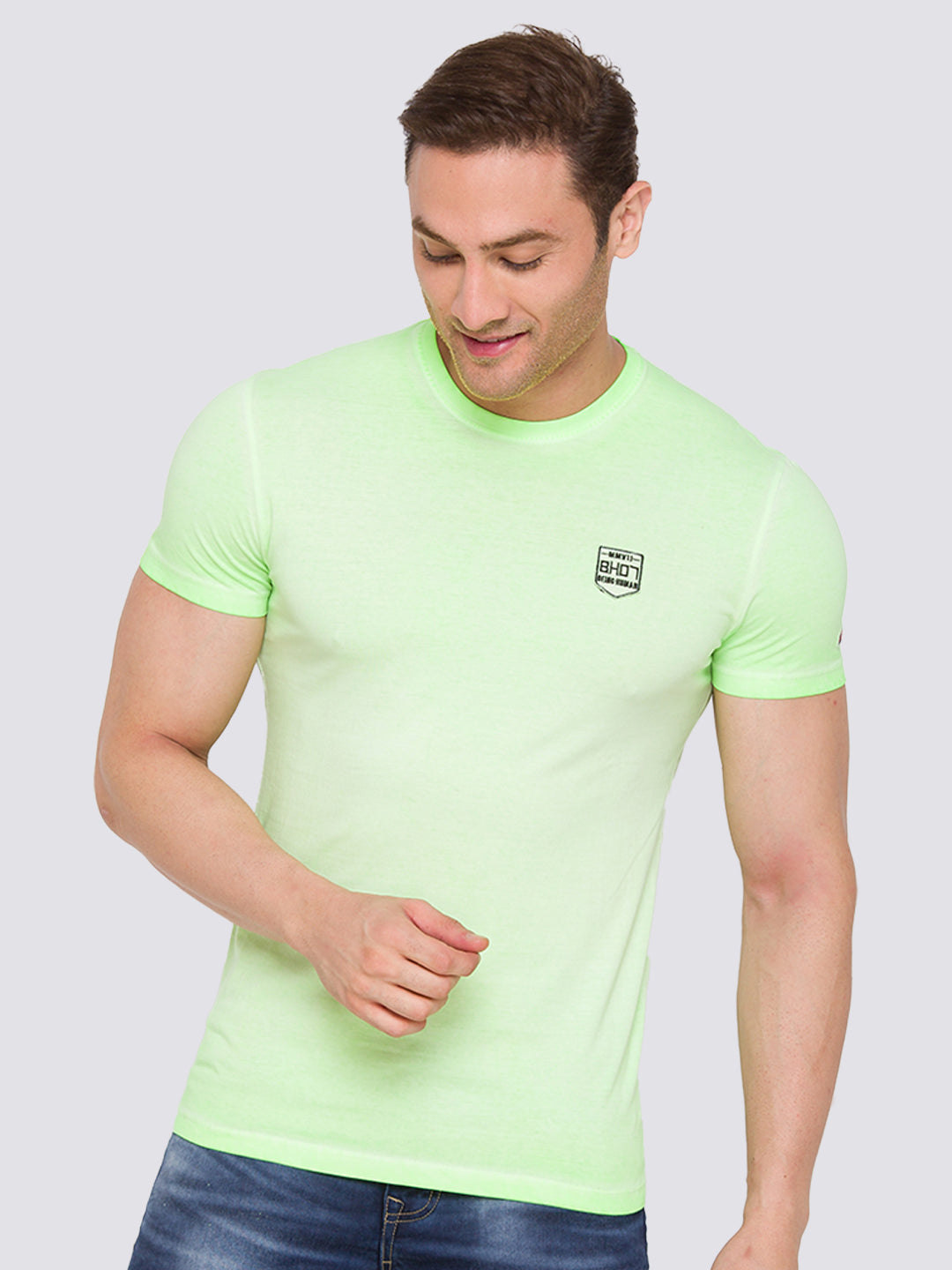 Being Human Slim Fit Men Crew Neck T-Shirts-Lime