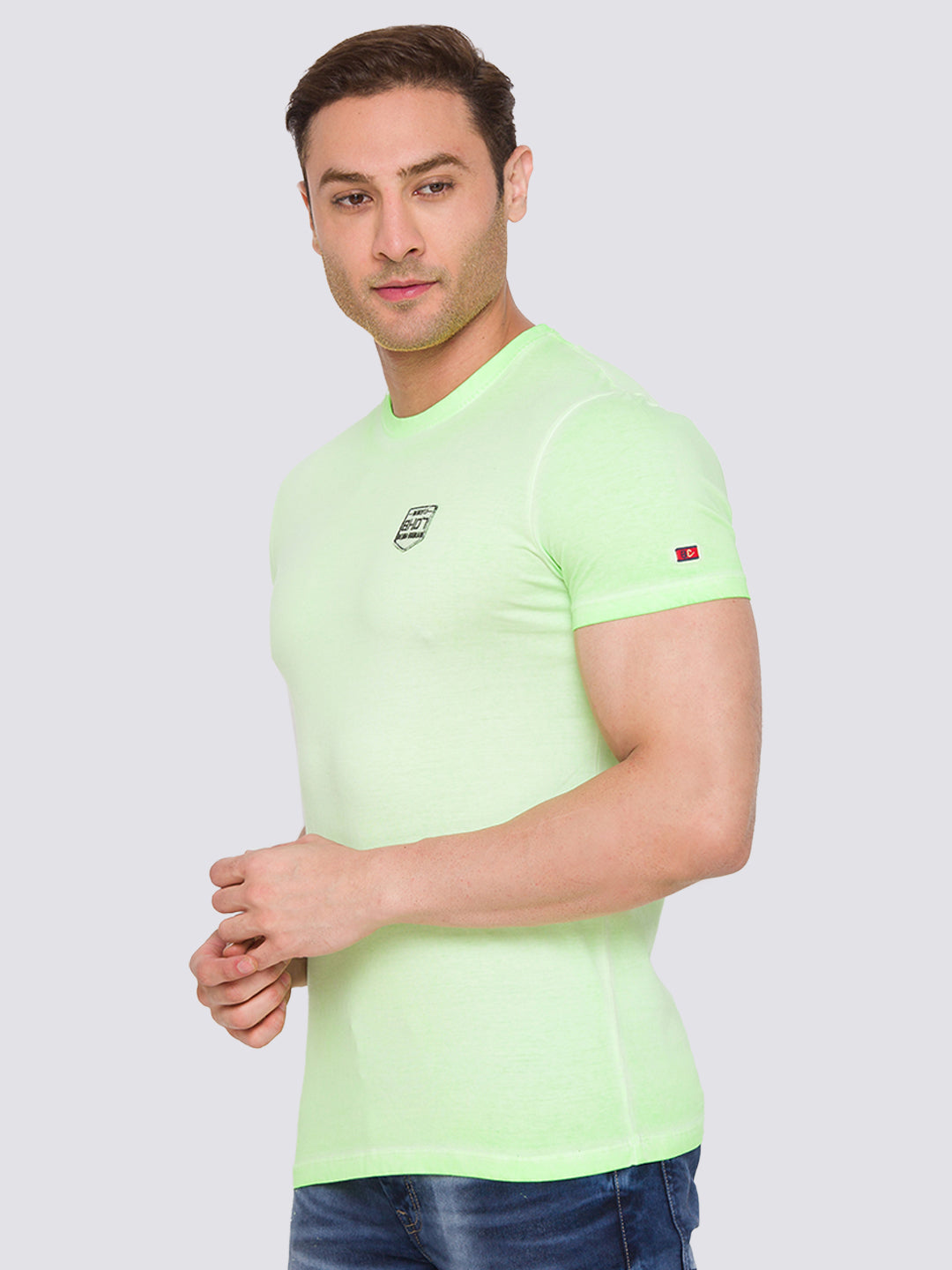Being Human Slim Fit Men Crew Neck T-Shirts-Lime