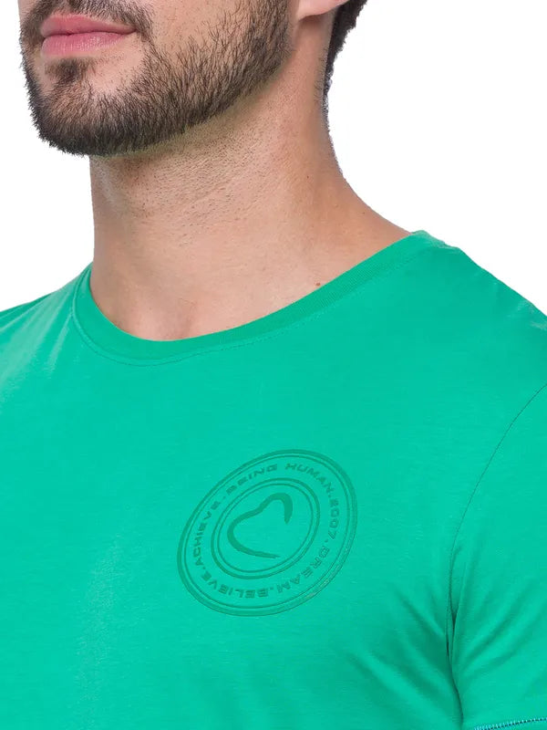 Being Human Slim Fit Men Crew Neck T-Shirts-Ming Green