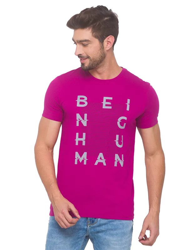 Being Human Regular Fit Men Crew Neck T-Shirts-Fuchsia & Navy