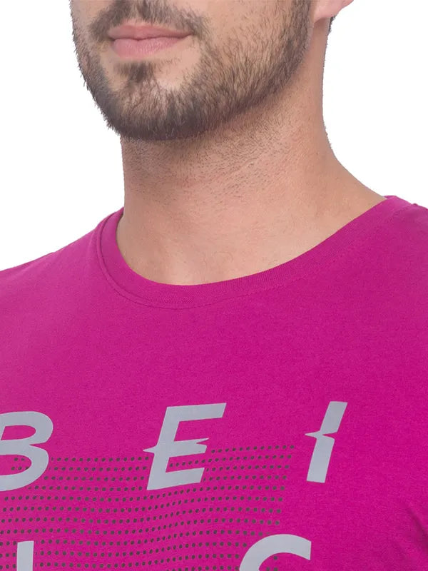 Being Human Regular Fit Men Crew Neck T-Shirts-Fuchsia & Navy