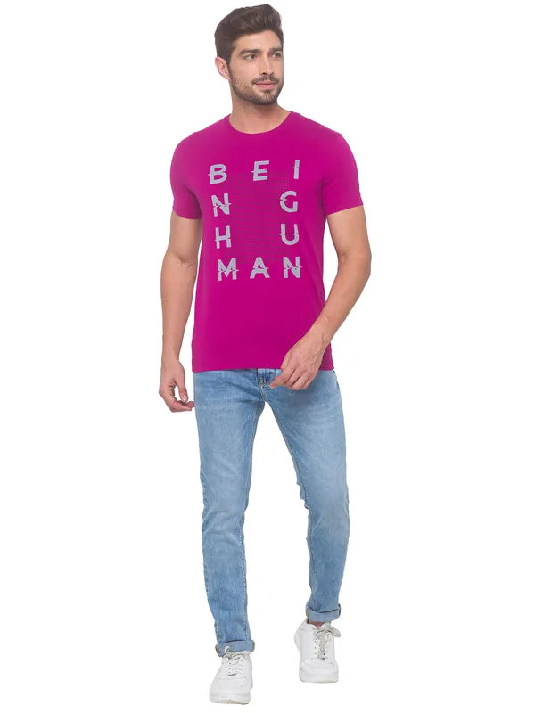 Being Human Regular Fit Men Crew Neck T-Shirts-Fuchsia & Navy