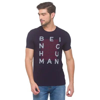 Being Human Regular Fit Men Crew Neck T-Shirts-Fuchsia & Navy