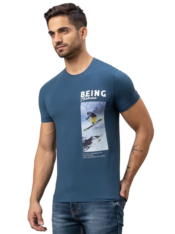 Being Human Regular Fit Men Crew Neck T-Shirts-Blue