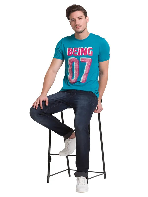 Being Human Regular Fit Men Crew Neck T-Shirts-Dark Teal & Iced Coffee