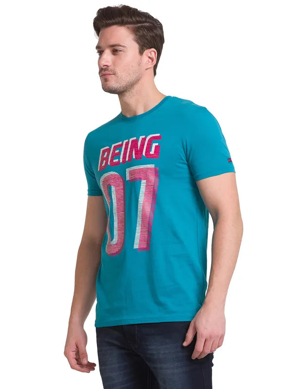 Being Human Regular Fit Men Crew Neck T-Shirts-Dark Teal & Iced Coffee