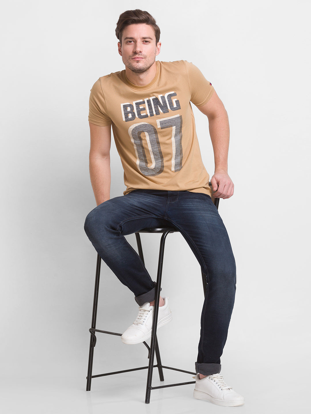 Being Human Regular Fit Men Crew Neck T-Shirts-Dark Teal & Iced Coffee