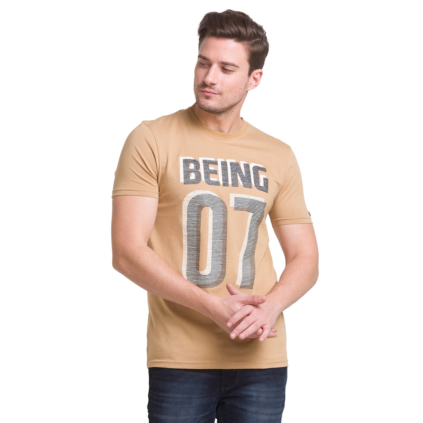 Being Human Regular Fit Men Crew Neck T-Shirts-Dark Teal & Iced Coffee