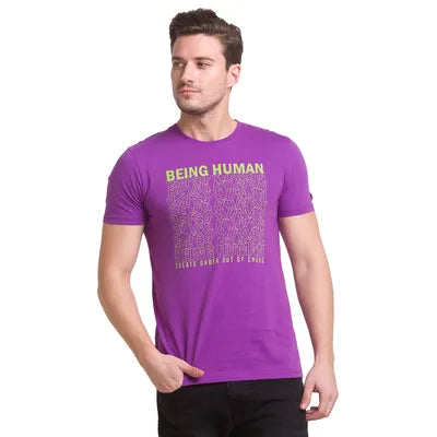 Being Human Regular Fit Men Crew Neck T-Shirts-Yellow & Violet