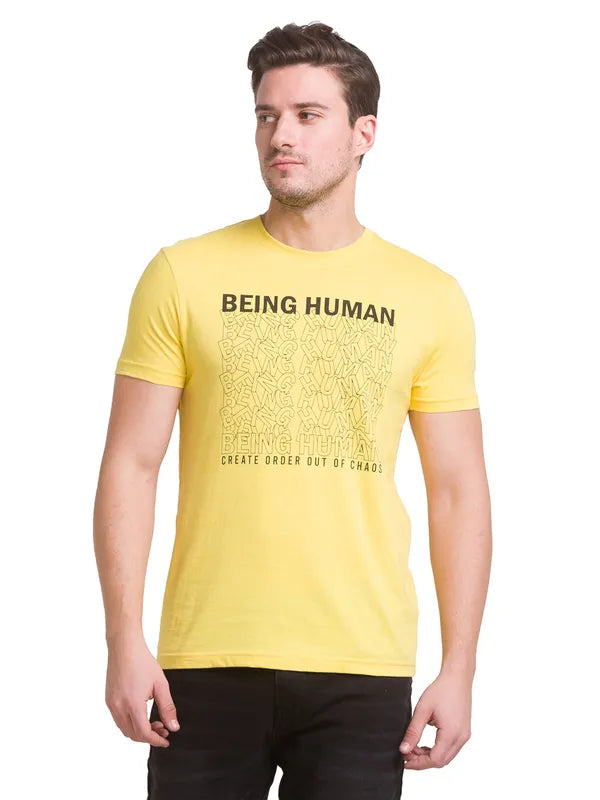 Being Human Regular Fit Men Crew Neck T-Shirts-Yellow & Violet