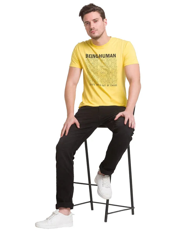 Being Human Regular Fit Men Crew Neck T-Shirts-Yellow & Violet
