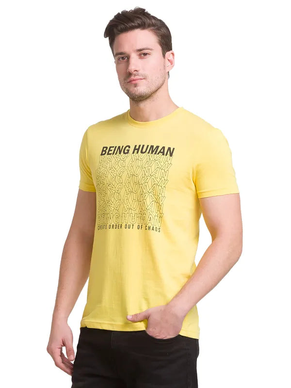 Being Human Regular Fit Men Crew Neck T-Shirts-Yellow & Violet