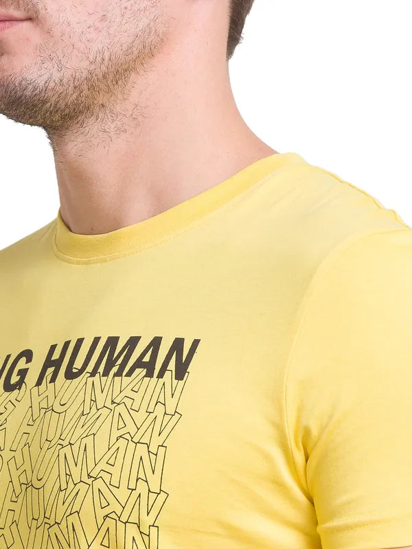 Being Human Regular Fit Men Crew Neck T-Shirts-Yellow & Violet