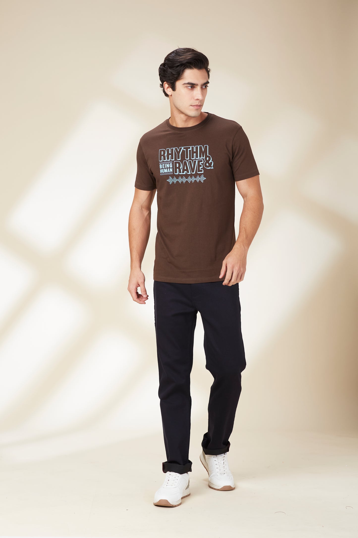 Being Human Mens-Top Crew Neck Chestnut