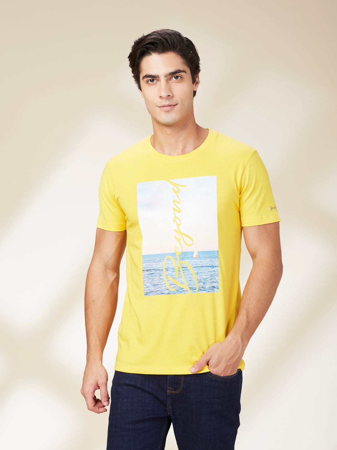 Being Human Men Yellow Graphic Crew Neck T-Shirt