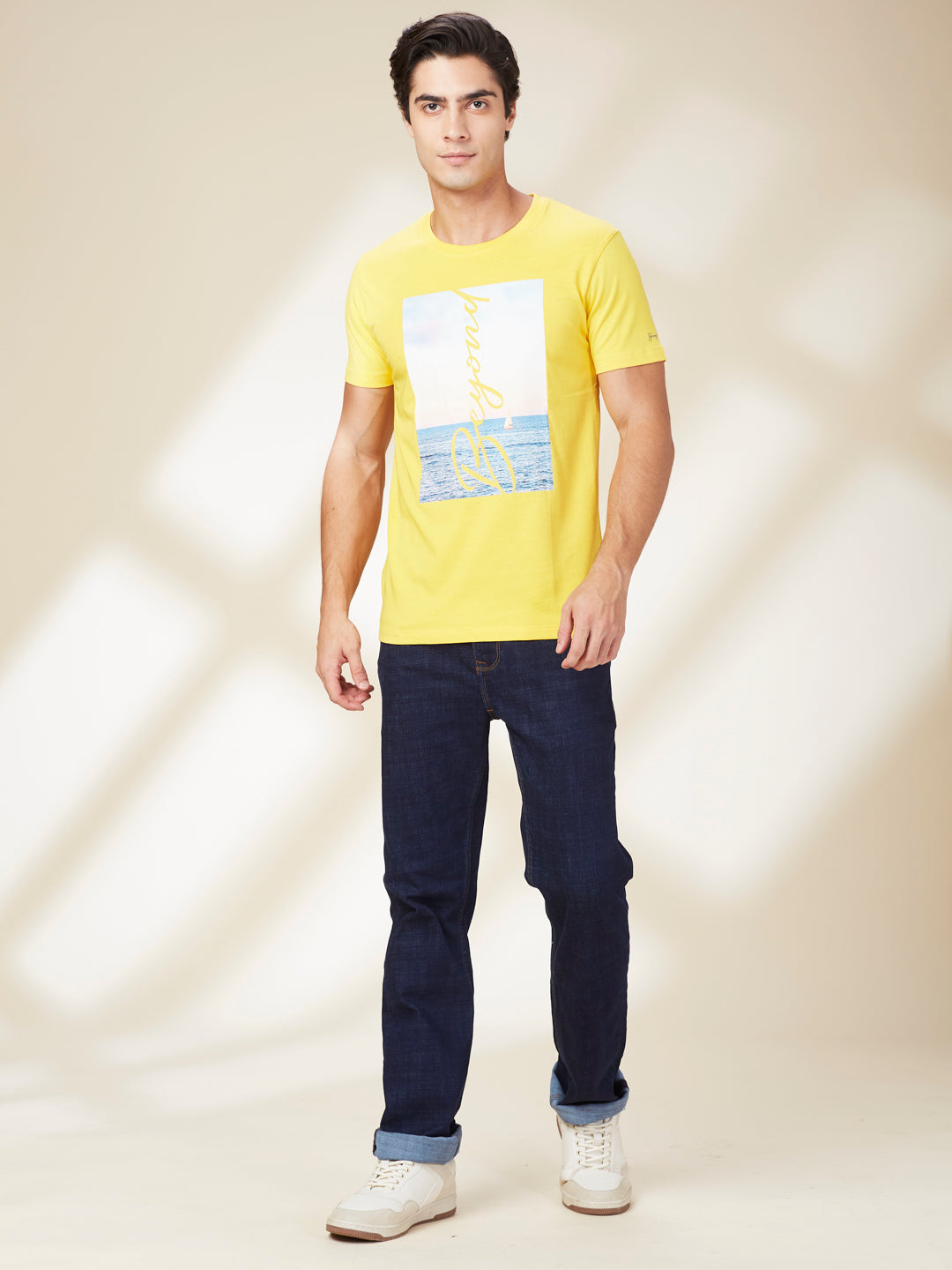 Being Human Men Yellow Graphic Crew Neck T-Shirt