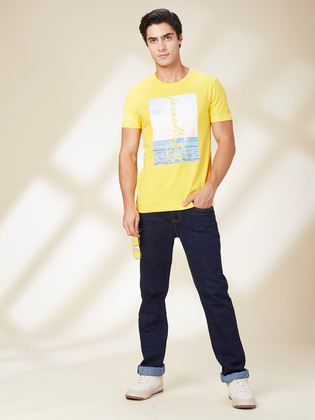Being Human Men Yellow Graphic Crew Neck T-Shirt