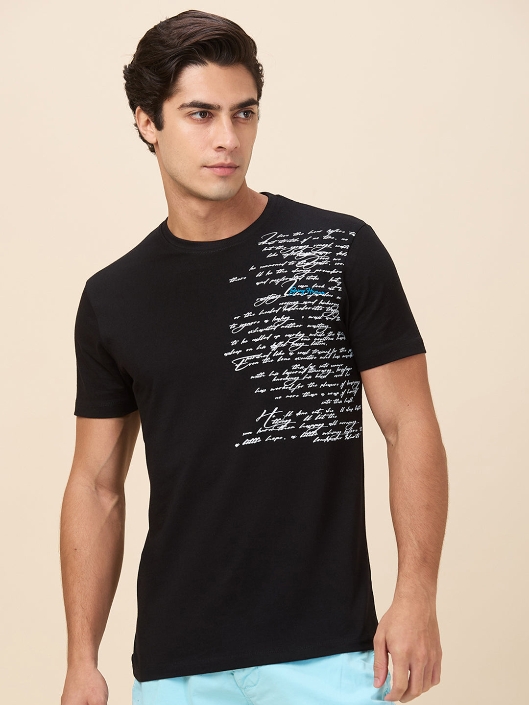 Being Human Men Black Letter Crew Neck T-Shirt