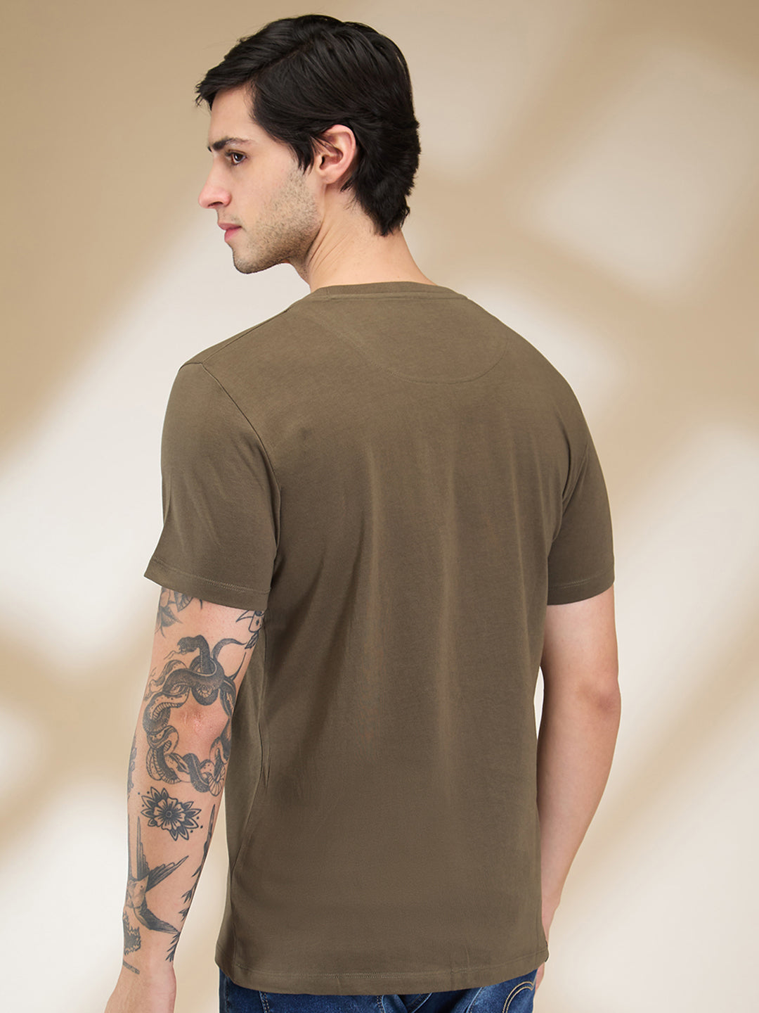 Being Human Men Olive Graphic Round Neck T-Shirt